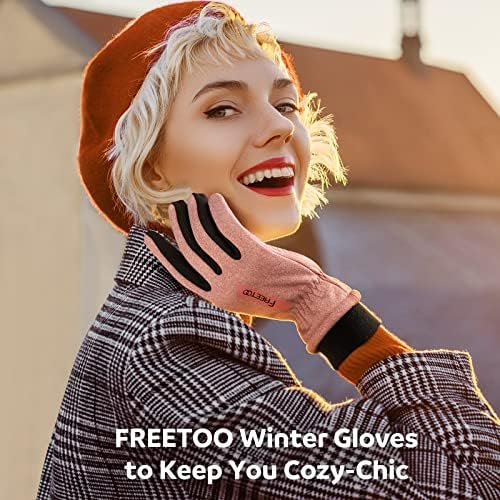 Freetoo Зимски нараквици за жени, 2022 година Стилски термички ракавици со двојно заклучување, топли водоотпорни нараквици на допир на