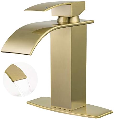 Фруд златен водопад Спаут бања тапа со единечна рачка за бања суета мијалник за мијалник месинг комерцијален RV лавански басен миксер