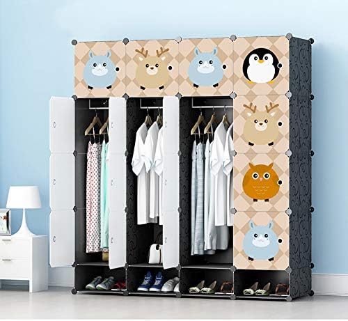 Преносна гардероба за гардероба, плакарот за спална соба Армоир со висина шипка Модуларен кабинет за облека за складирање на решетки за складирање-j