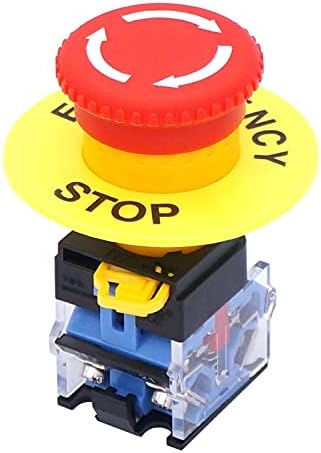 WTUKMO 22mm 2 NC црвен знак печурки за итни случаи за стоп на копчето за прекинување на копчето 10A 440V стоп -прекинувач кутија