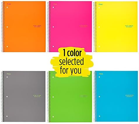 Спирална тетратка со пет starвезди, 1 предмет, хартија со одлука за колеџ, 100 листови, 11 x 8-1/2, избрана боја за вас, 1 броење