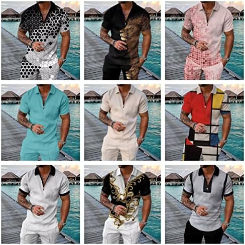 Birw Mens кратки комплети 2 парчиња облека Поло кошула мода летни патеки на летни патеки, случајни кратки ракави и шорцеви поставени