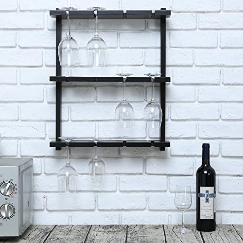 Mygift Glass Rack Glass - Black Black Dood Stemware Rack, 12 решетки за држачи за стакло, закачалка за складирање на чаши за вино за бар