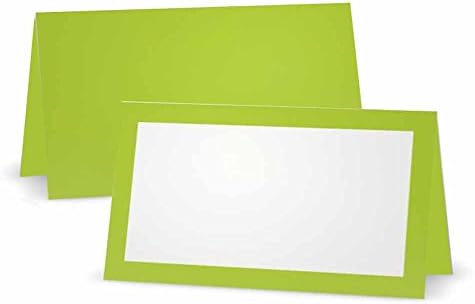 Картички со вар зелено место - рамен или шатор - 10 или 50 пакувања - бел празен фронт со граница на солска боја - табела за поставување