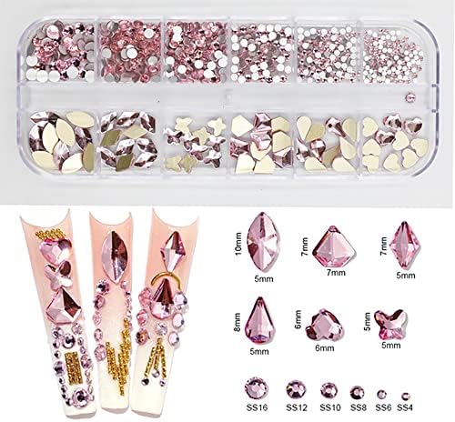 N/A 12 -те кутија со мулти големина AB/Chanture Hotfix Rhinestones Flatback Crystal Diamond Gems 3D сјајни нокти уметност луксузни