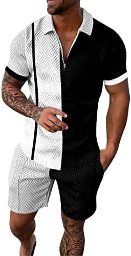 Кратки комплети на Wybaxz Mens 2 парчиња облеки Поло кошула мода летни патеки, случајни сетови кратки ракави и шорцеви поставени за мажи