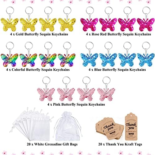 CiciBear 60 Пакет Пеперутка Sequin Клучеви Во собата со 20 Приврзоци, 20 Ви Благодариме Тагови и 20 Подарок Кеси За Деца И Возрасни