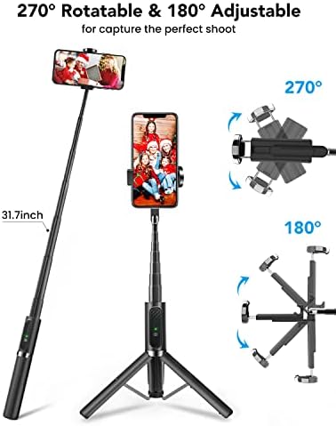Bluetooth Selfie Stick Tripod, 3 во 1 Extendable Aluminum Selfie Stick со Bluetooth безжичен далечински управувач и статив