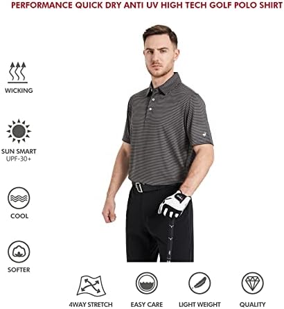 Машки голф Поло кошули со кратки ракави Штрајни перформанси Влага влага суво вклопување голф кошули за мажи