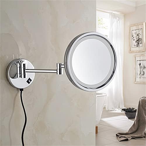 Огледало за шминка монтирано со wallид за Zaahh со зголемување, 8 -инчен хром финиш 360 ° Extendable LED осветлена огледала на суета за бричење,