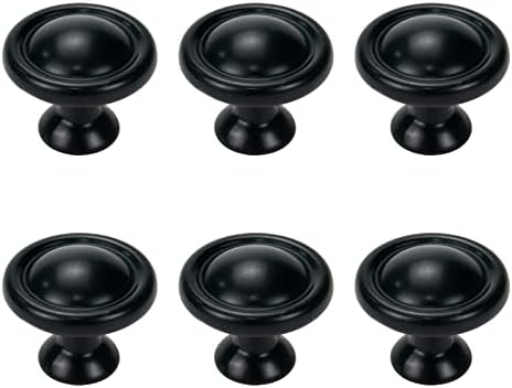 Hevstil 6 пакувања цврсти тркалезни алуминиумски фиоки за фиоки копчиња за кујнски кабинети копчиња за фиоки за фиоки на фиоки мат црно