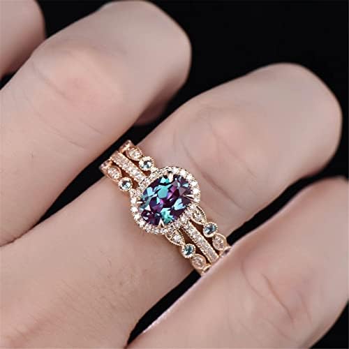 20 парчиња прилагодлив прстен сет за жени 3 парчиња гроздобер уникатен овален пресечен ангажман прстен розово злато прстен уметност