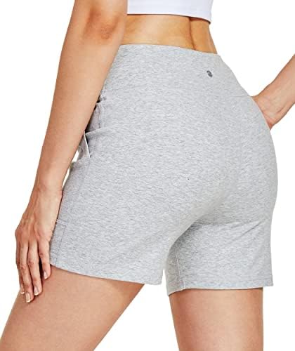 Вилит женски 5 “атлетски памучни шорцеви за јога, кои трчаат шорцеви со високи половини за одење со џебови со џебови