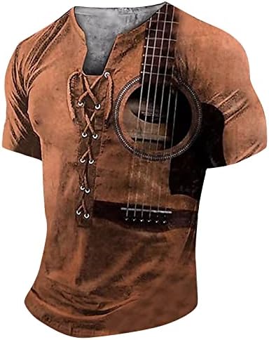 Копчиња за кратки ракави нагоре кошули за мажи маички за мажи, смешни гитара графички маички 2023 чипка на летни врвови, обична маичка
