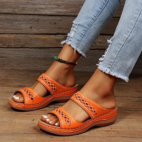 Женски клинови сандали мода обична цврста боја шуплива отворена пети сандали на отворено влечки