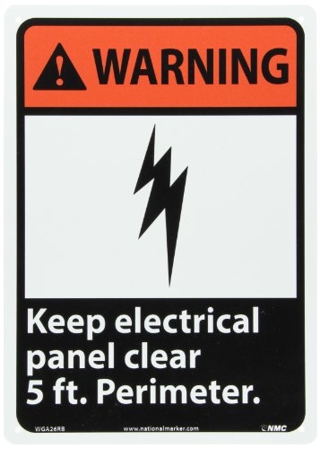 NMC WGA26RB ANSI знак, легенда „Предупредување - Чувајте го електричниот панел чист 5 стапки периметар“ со графички, 10 должина