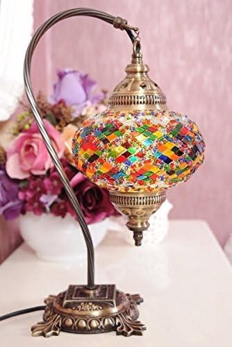 Светилка за маса на мозаик, сенка на ламби, турска ламба, мароканска ламба, вратот на лебед