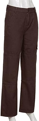 Panенски панталони со низок пораст на карго, панталони, панталони, панталони салон, директно цврсти пакувања со џебови редовно