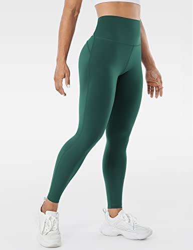 Енсус со висока половината компресија хеланки со џебови за жени тренинг контрола на стомакот Атлетски салата јога панталони - 25 инчи