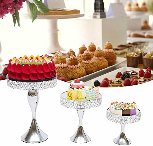 Пандер 3 парчиња држач за држачи за кекси за торта, штанд за десерт за десерт, кристал на послужавник со акрилно огледало за забава свадба роденден