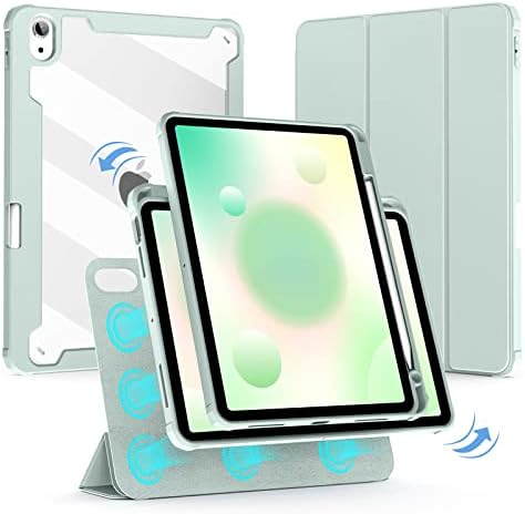 Кенке хибриден случај за iPad Air 5/4 -та генерација 10,9 инчи 2022/2020, 2 во 1 магнетски одвојлив ротирачки чист капак и кожена паметна фолио