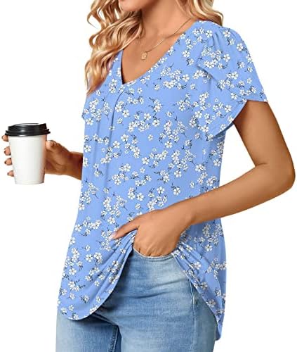 Плус големина на врвови за жени Симпатични маички со цвеќиња од цвеќиња од ракави за печатење 2023 летни трендовски обични фустани маички