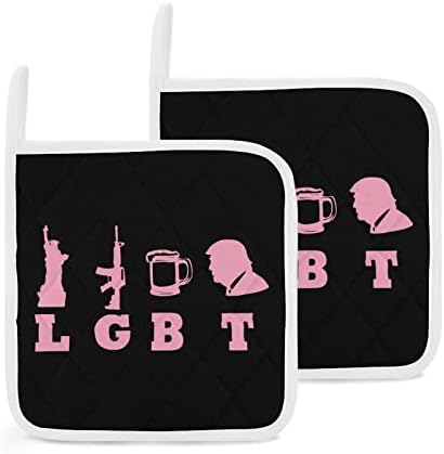 ЛГБТ Либерти пиштоли Пиво Трамп за тенџере, 8x8 отпорни на топлина, топли влошки, за заштита на десктоп за готвење кујна 2 парчиња