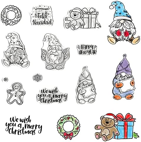 Hying Божиќни зборови gnome јасни марки за правење картички, снегулка од ѓумбир од ѓумбир од џуџе, транспарентни гумени марки за куршум Journalурнал