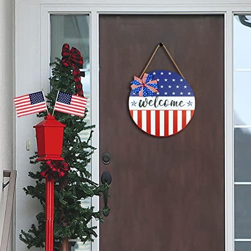 4 -ти јули знак на вратата на вратата Денот на спомен на венец Денот на независноста Патриотски starsвезди Американски закачалка на вратите