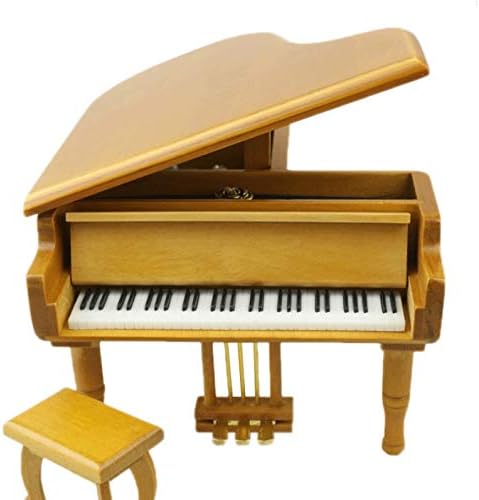 Tazsjg жолто музички кутија во форма на пијано, креативен роденденски подарок со мала столица, музичка кутија за украси на lубовници
