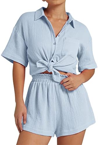 Облека за жени со 2 парчиња костуми за патеки за појавување на комплети за куќиште за одмор на копчето за одмор и шорцеви поставени