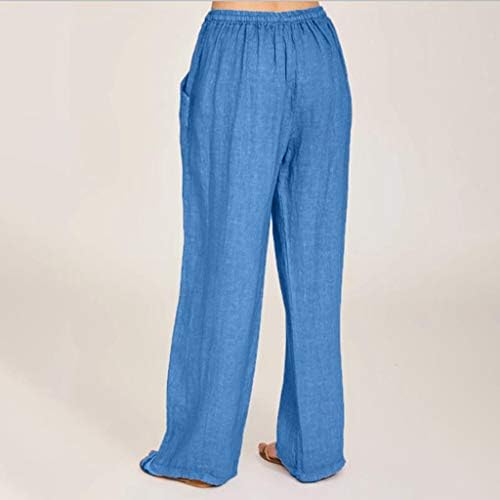 Летните панталони за жени од Beibeia, обични памучни постелнини цврсти широки нозе, еластична половината, панталони со долги панталони