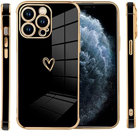 Gukalong Компатибилен iPhone 11 Pro Max Случај Срце Дизајн Позлата Црн Капак Заштита Од Удари Против Гребење Мек TPU Безжично Полнење Тенок