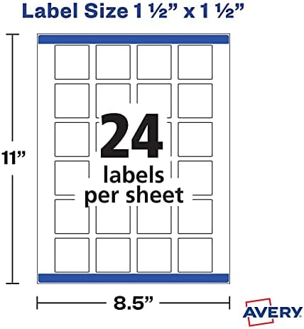 Eryвори Печатење Празно Квадратни Етикети, 1.5 х 1.5 , Мат Бела, 600 Индивидуализира Етикети