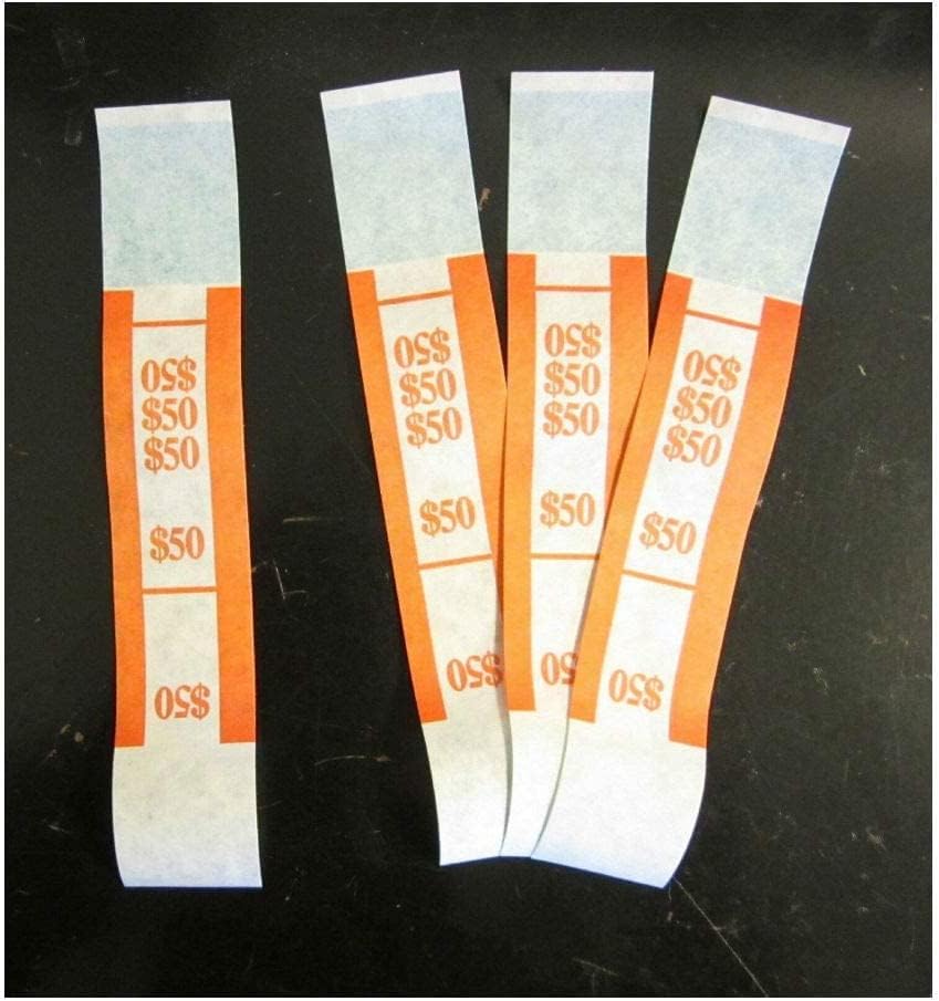 Самозапечатувачки Валутни Ремени-Пакет од 100 Портокалови Ленти за Банкноти од 50 долари-Безбедно Организирајте И Транспортирајте Ги