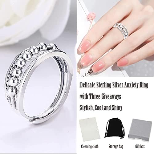 Анксиозен прстен за жени мажи, 925 Стерлинг сребрени фигури прстени за анксиозност против анксиозност со монистра вртеж за прстен за вознемиреност
