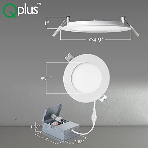 QPLUS 4INCH Dimmable LED Вдлабнато Светло, Ултра Тенки Тавански Светла со Разводна Кутија, Canless Downlight, 10W=75W, 750LM, Ic Отценети,