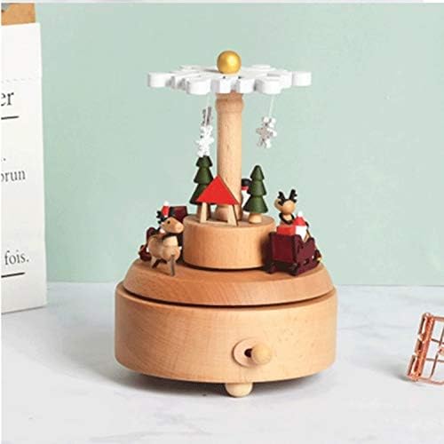 Xjjzs бука Божиќна снегулка дрвена музичка кутија декорација празнична декорација музичка кутија подарок