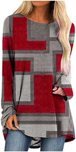 Huенски Sudaderas Sudaderas Para Mujer Неправилна крпеница во боја печати лабава средна долга ракав врвот на џемпери