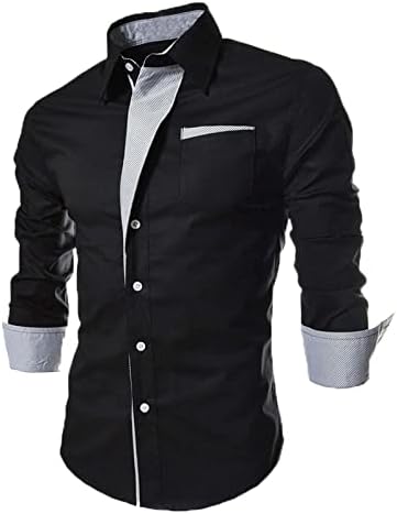 Машка лежерна лаптопска кошула мода со долги ракави тенок фит -фитлек копче надолу кошули со фустани со џеб