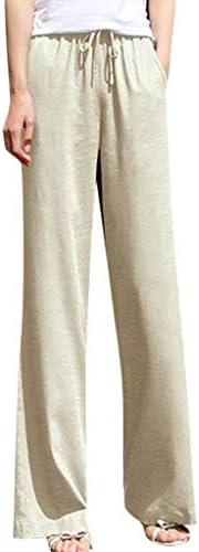 Женски чиста боја еластична лента за половината тенок вклопуваат широки панталони за нозе, лесни панталони