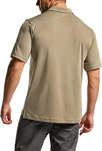 CQR Машка поло маица, тактички кошули со кратки ракави, суво вклопување лесни кошули за голф, отворено UPF 50+ пика кошула