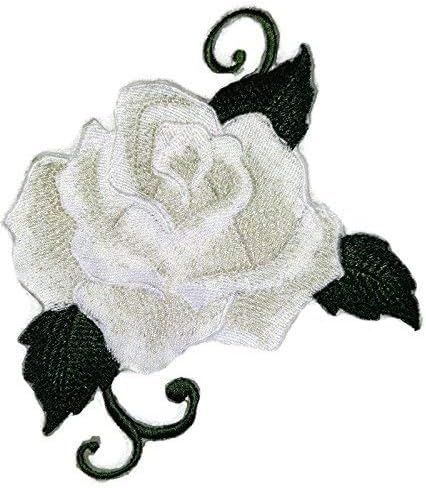Обична бела единечна роза извезена железо на/шие лепенка [5 * 4] [направено во САД]
