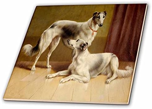 3дроза Слика на Гроздобер Сликарство На Две Големи Кучиња Во Кадифен Соба-Плочки