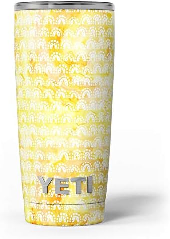 Дизајн Скинц Акварел Жолта Површина Со Бели Полукругови - Налепница За Кожа Комплет За Винилна Обвивка Компатибилен Со Чашите