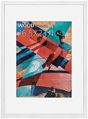 Рамка за постери A2, 16.5x23.4 Природно солд дрво Рамки со бела слика со полиран плексиглас, лесен за висина, прикажување на слика А2 без МАТ или