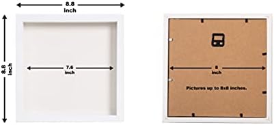 Necineci сет од 2 8x8 рамка за кутии во бела боја со меко постелнина и вистинско стакло, кутија за кутии за сенка од дрво за да висат фотографии,