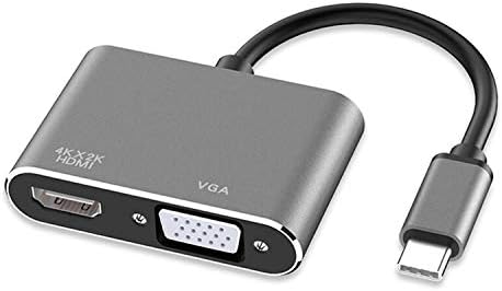 USB C до HDMI + VGA адаптер, 2 во 1 USB тип C до 4K HDMI + VGA Sync-Display Видео решение компатибилно со MacBook Pro, Chromebook
