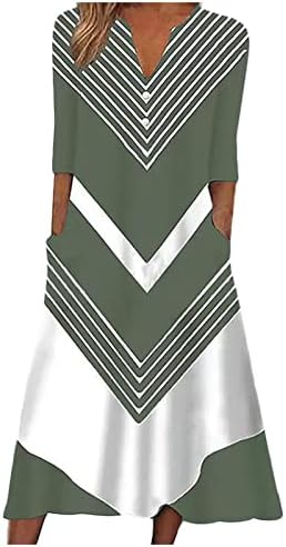 Ofенски печатени фустани со кратки ракави со обичен врат, плус големина висока половината миди за одмор со џебови