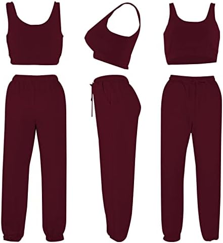 Dgebou Casual 3 парчиња потта за жени, аспиратори со долги ракави со врвови на култури и пантолони со џогер